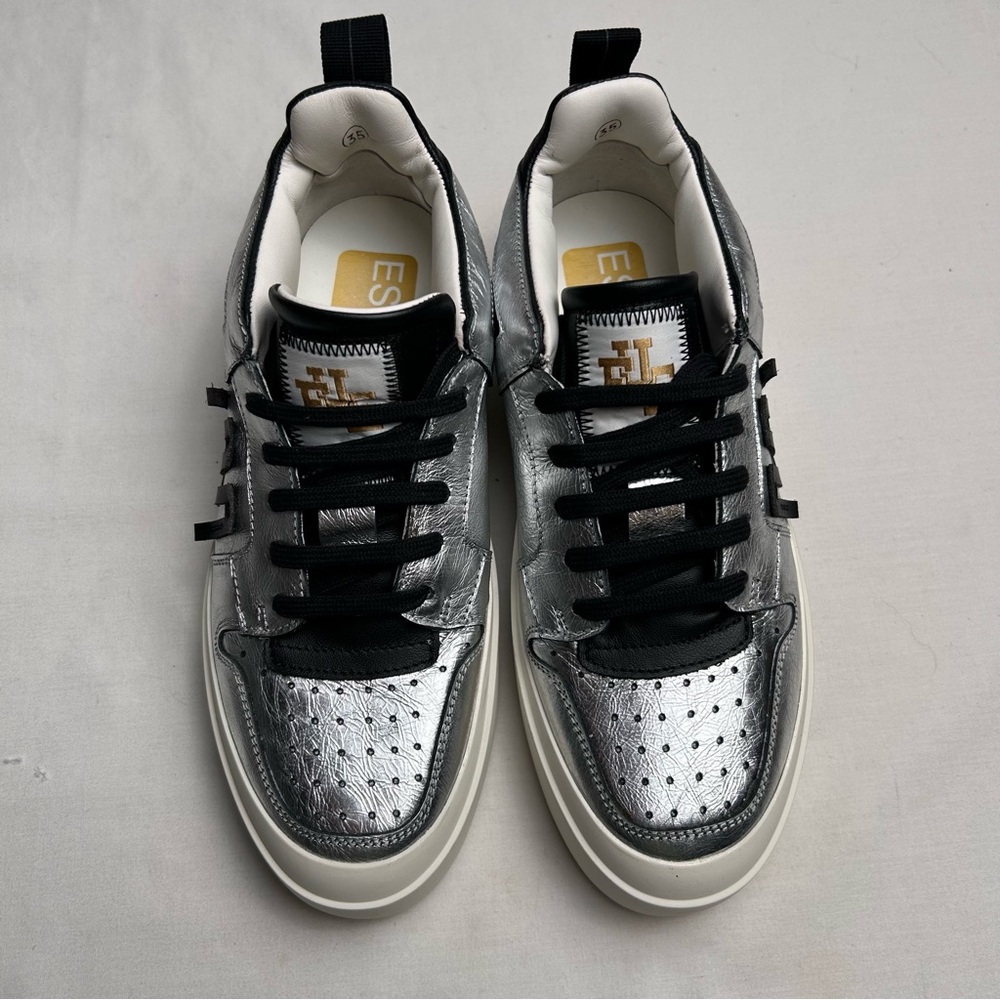 Esseutesse women’s silver and black designer leather shoes Italy 🇮🇹